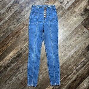 #0081 Energie High Rise Denim Jeans with Button Accents